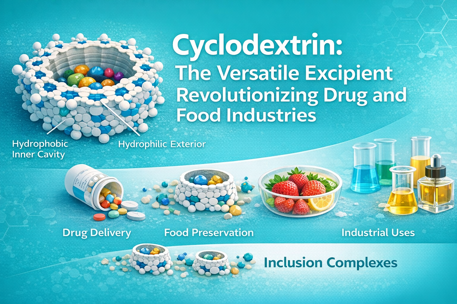 Cyklodextrin: Det mångsidiga hjälpämnet som revolutionerar läkemedels- och livsmedelsindustrin